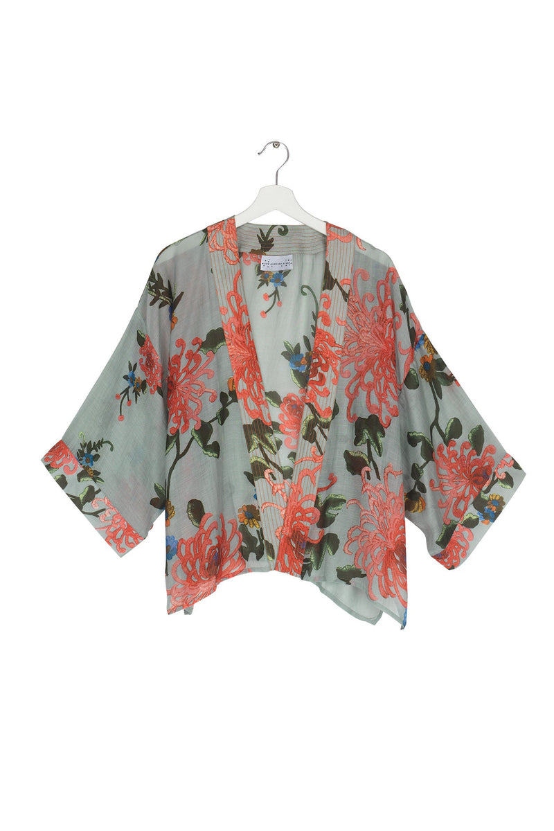 One Hundred Stars Chrystanthemum Aqua Kimono